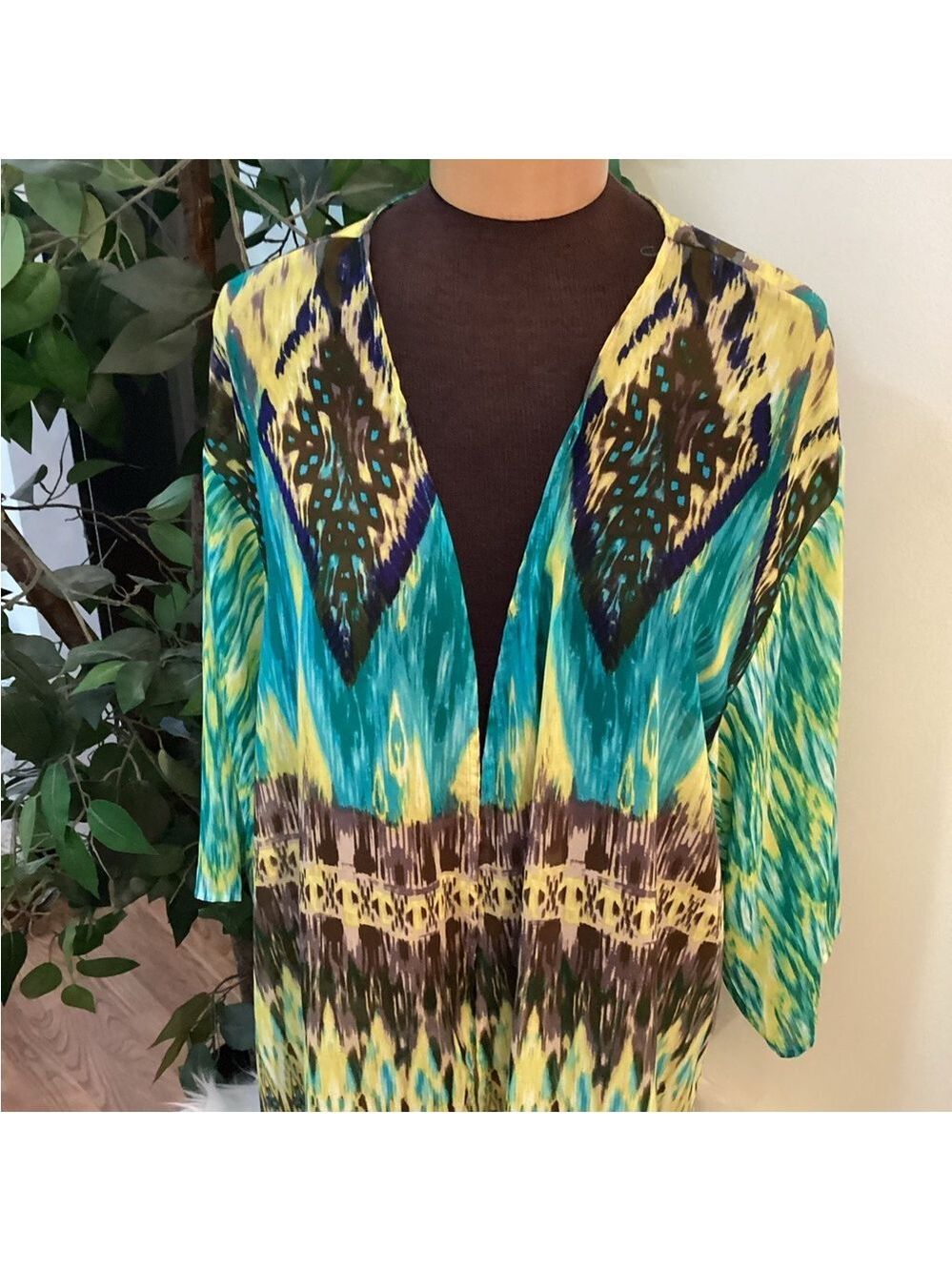 Kim Rogers Woman Multicolor Ikat Print semi sheer kimono 3X - Picture 6 of 11